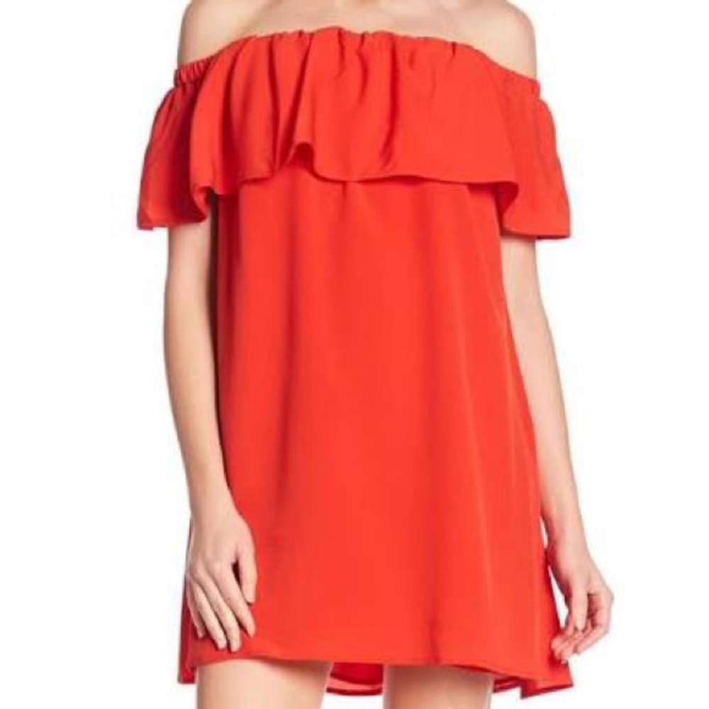 French Connection red off the shoulder dress
